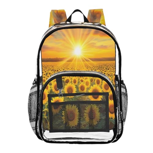 Sunflower Field Clear Backpack Heavy Duty See Through Transparent PVC BookBag for Kids Boy Girl School Work