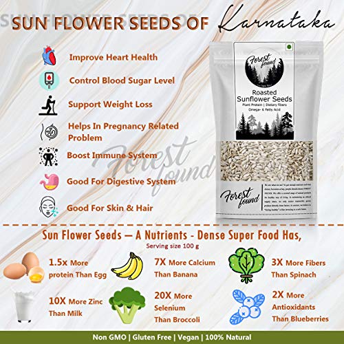 Image of Forest Found Sunflower Seeds - Roasted Sunflower Seeds for Eating | Diet Food | Rich In Omega-6, High in Fibre | Weight management | Source of Antioxidants | Surajmukhi Seeds Gluten Free (250 gram)