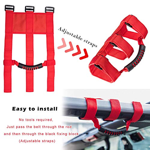 4X Roll Bar Grab Handles Grip Handle Fits For 1955-2022 Jeep Wrangler Yj Tj Jk Jku Jl Jlu Sports Sahara Freedom Rubicon X & Unlimited 2 / 4Door (Heavy Duty Red) #TOP3
