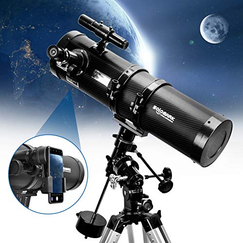 Telescope, Polaris 130EQ Newtonian Professional Astronomical Reflector Telescope Comes with Cellphone Adapter with 1.5X Barlow Lens & 1.25-Inch 13 Percent Transmission Moon Filter