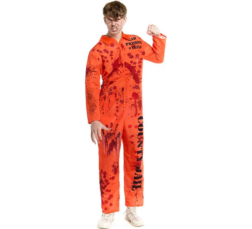 Costume de prisonnier pour homme avec combinaison rayée orange taille unique
