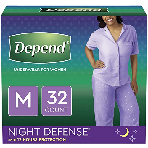 Depend Night Defense Incontinence Underwear for Women, Disposable, Overnight, M, Blush, 32 Count