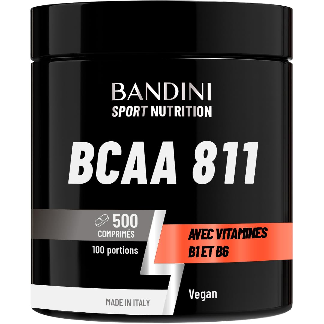 Bandini® BCAA 8:1:1 500 Comprimés | Acides Aminés à Chaîne Ramifiée 8.1.1 | | Leucine, Isoleucine, Valine + Vitamine B1 et B6 | Sans gluten et sans lactose | Supplément Pré et Post Workout | 100% Vegan