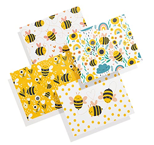 Twigs Paper - Bumble Bee Note Cards - Set Of 12 Blank Cards (5.5 x 4.25 Inch) With 12 Envelopes - 100% EcoFriendly Stationery - Made In USA (4 Designs, 12 Cards Total)