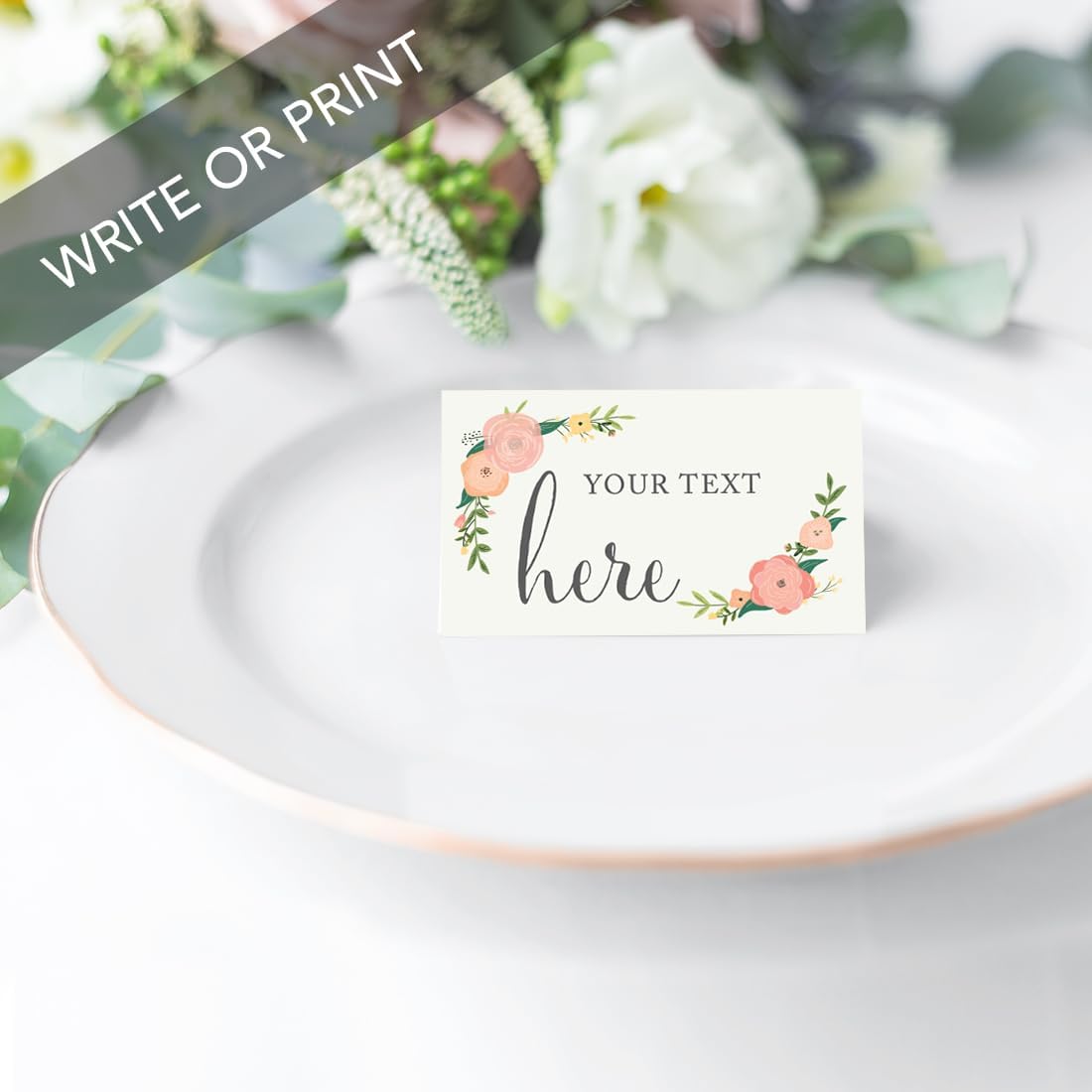 Andaz Press Personalized Food Station Buffet Table Tent Place Cards, Floral Roses Print, 20-Pack, Custom Made Any Text