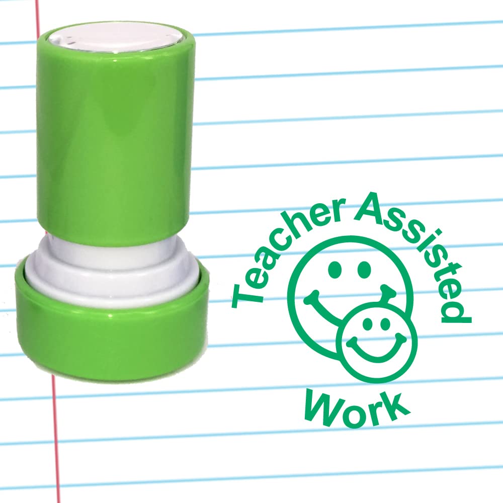 Xclamations Green Teacher Assisted Work Teacher Stamp - Ink. 22Mm Self-Inking Quality School Stamp For Recording Teacher Assistance. Reinkable