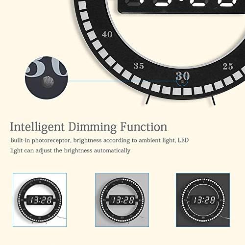 AGEK LED Digital Wall Clock USB Power Modern Design Dual-Use Dimming Digital Circular Photoreceptive Clocks For Home Office Decoration