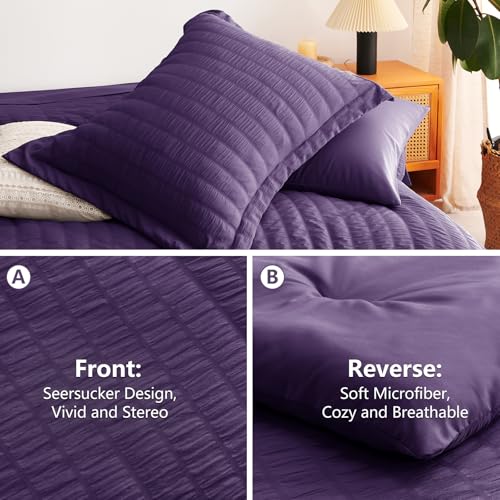 Image of CozyLux Full Size Comforter Sets Purple, 7 Pieces Seersucker Textured Luxury Bed in a Bag, All Seasons Soft Bedding Sets with Down Alternative Comforter, Sheets, Pillowcases & Shams, Bedroom Bed Set