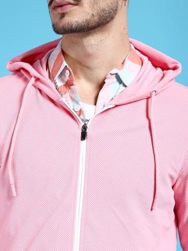 Image of The Indian Garage Co Men Regular Fit Self Design Front Open Hooded Sweatshirt