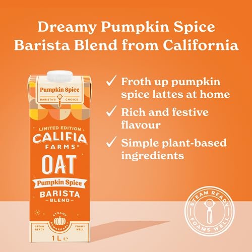 Califia Farms Pumpkin Spice Barista Blend Oat Drink - Real Pumpkin Puree With Warming Nutmeg, Ginger & Cinnamon - Dairy Free, Lactose Free & Vegan (6 x 1L)