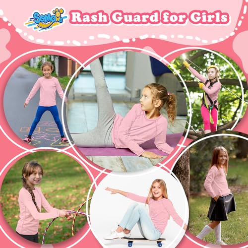 Girls Swim Shirts Pink Long Sleeve Rash Guard Sun Protection UPF 50 T Shirts Rashguard Swimwear Fishing Water Shirts Quick Dry Cool Beach Clothes for Toddler 3T3