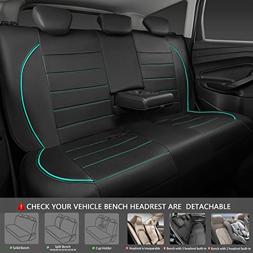 Image of CAR PASS Universal FIT Piping Leather Car Seat Cover, for suvs,Van,Trucks,Airbag Compatible,Inside Zipper Design and Reserved Opening Holes (Full Set, Black and Mint)