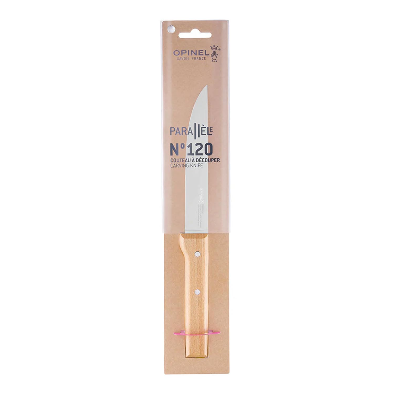 Opinel Równoległy nóż do mięsa, długość całkowita: 29,2 cm, nóż, drewno bukowe, wielokolorowy, 29,2 cm