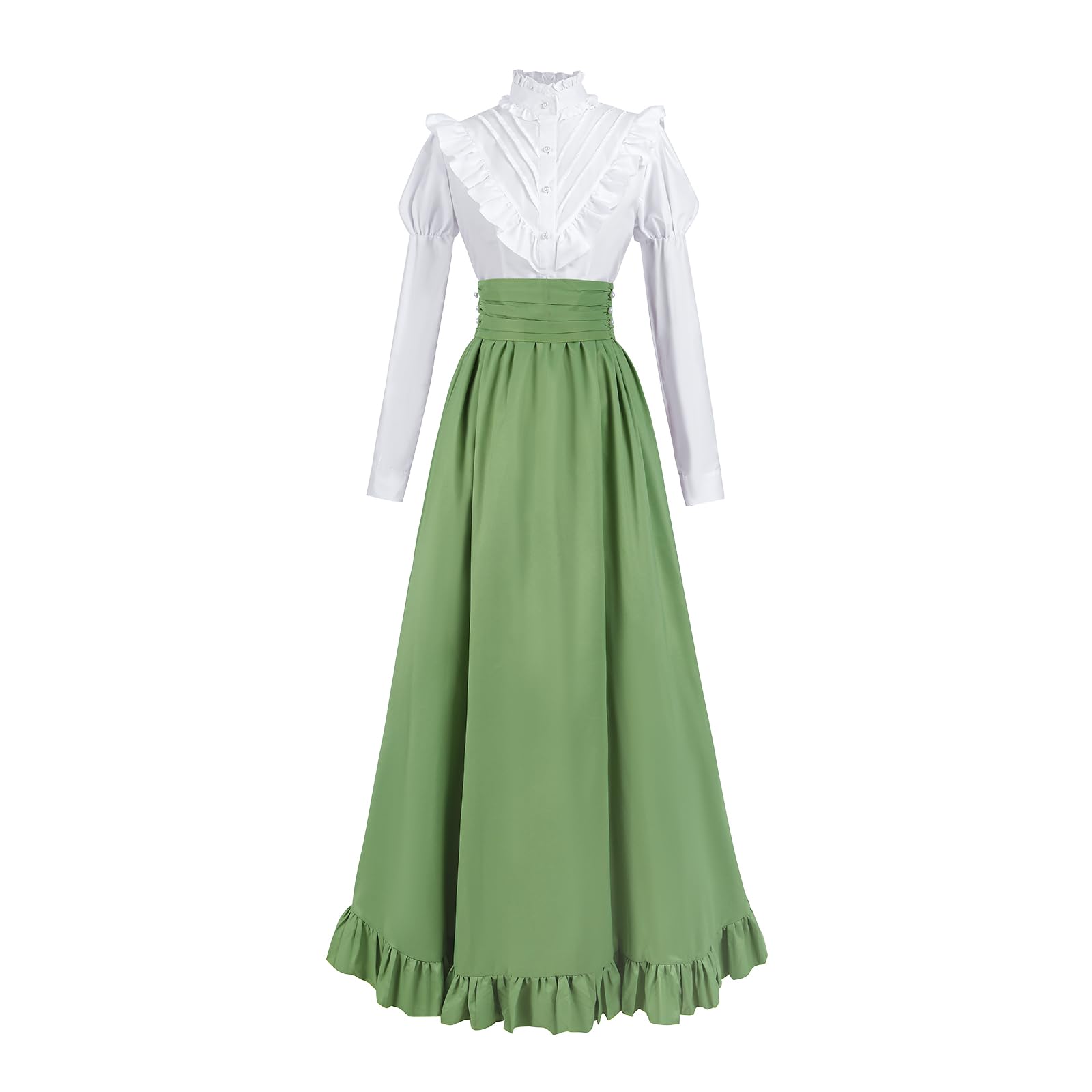 LTAKK Victorian Dress for Women Renaissance Skirt Costume 2-Piece Medieval Halloween Ball Gowns Vintage Blouse with Maxi Skirt Emeraldgreen XXL
