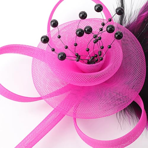 Image of DRESHOW Fascinators Hats for Women Tea Party Fascinator Hats Vintage 50s Headwear Cocktail Wedding Church Derby Hat