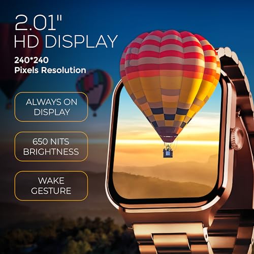 Image of PunnkFunnk Nexoro 2.01 inch Smartwatch for Men & Women Bluetooth Call, Heart Rate, SpO2, Sleep & 100+ Sports Modes, IP68 Waterproof, Compatible with Android & iPhone (Metal Gold)