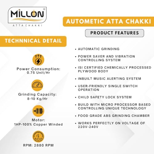 Image of Fully Automatic Domestic Flour Mill | Ghar Ghanti for Home | Multi-Grain Atta Maker (Wheat, Rice, Dal) | Energy Efficient Motor | Compact Design | Standard Accessories Included