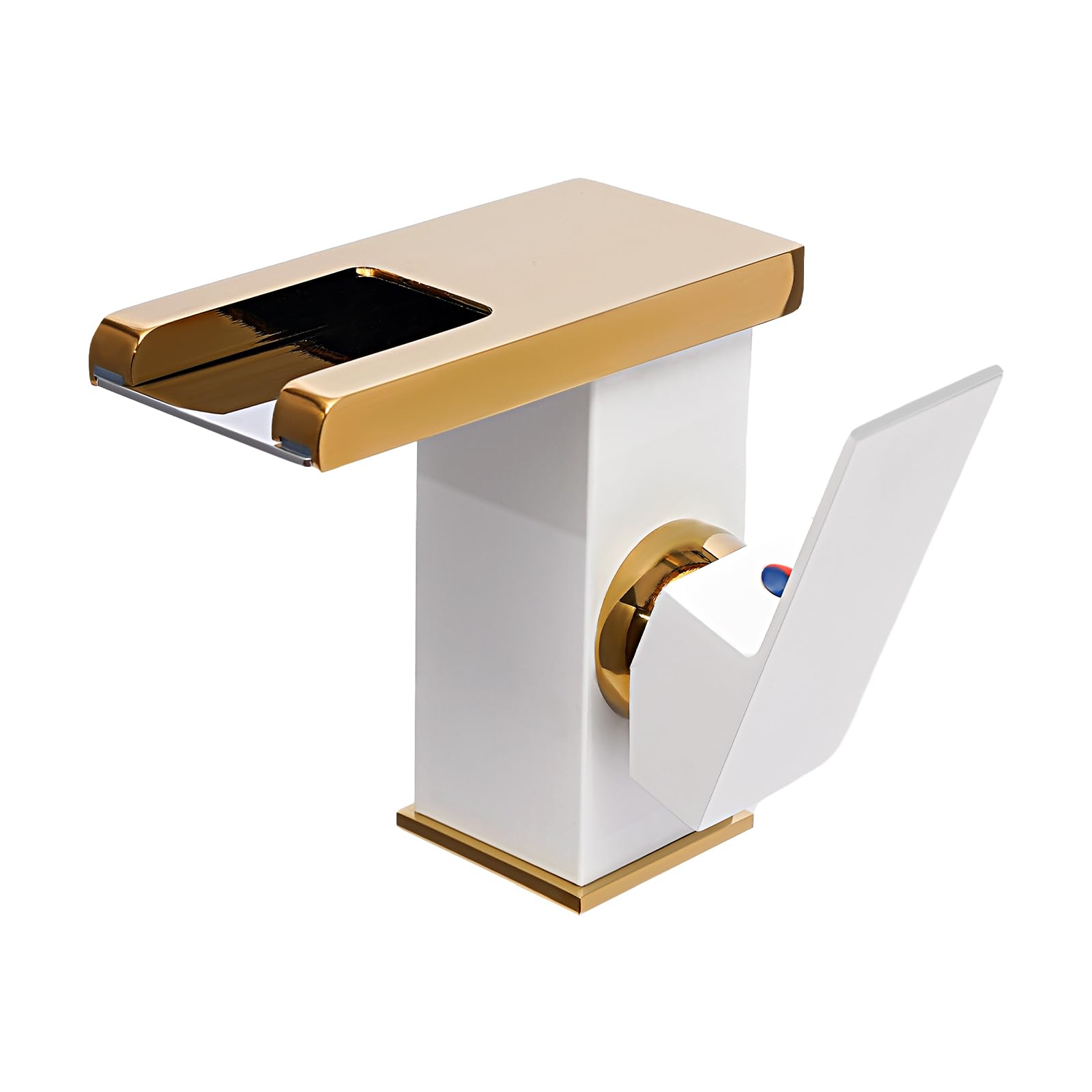 Robinet de lavabo cascade blanc en cuivre, voyants LED de contrôle de la température, robinet d'évier avec poignée unique, mitigeur pour eau chaude et froide