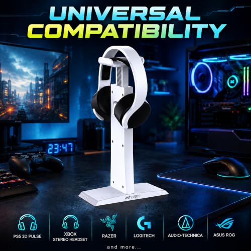 Image of ANT Esports Universal Headset Stand for Gaming Headphones, Adjustable Height 22.5-33.5 cm, Durable ABS, Anti-Slip Rubber Base, 2-Piece Detachable Design, White, 1 Year Warranty