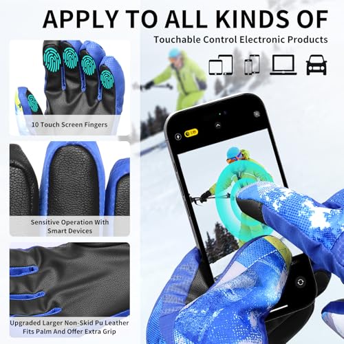 Image of Ski Gloves,Snow Gloves Waterproof Winter Warm Cold Weather Touchscreen Gloves for Parent& Child Kids Skiing,Snowboarding