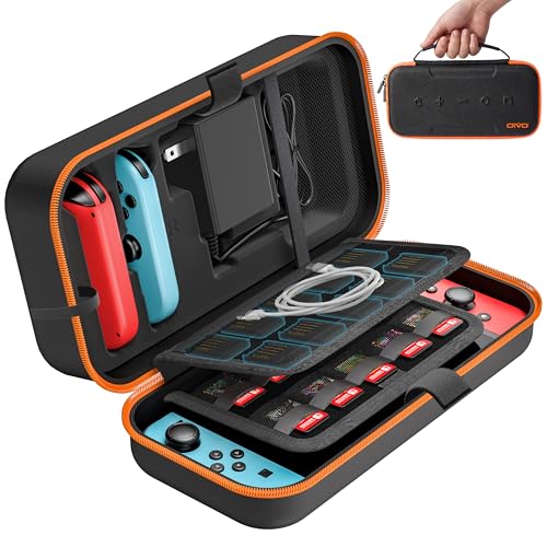 OIVO Switch OLED Carrying Case Compatible with Nintendo Switch &amp; OLED, Portable Switch Travel Carry Case Fit for Joy-Con and Adapter, Hard Shell Protective Switch Pouch Bag with 20 Games, Orange