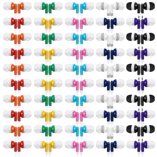 Image of 50 Pack Earbuds Wired Bulk for Classroom 3.5mm Jack, Multicolor