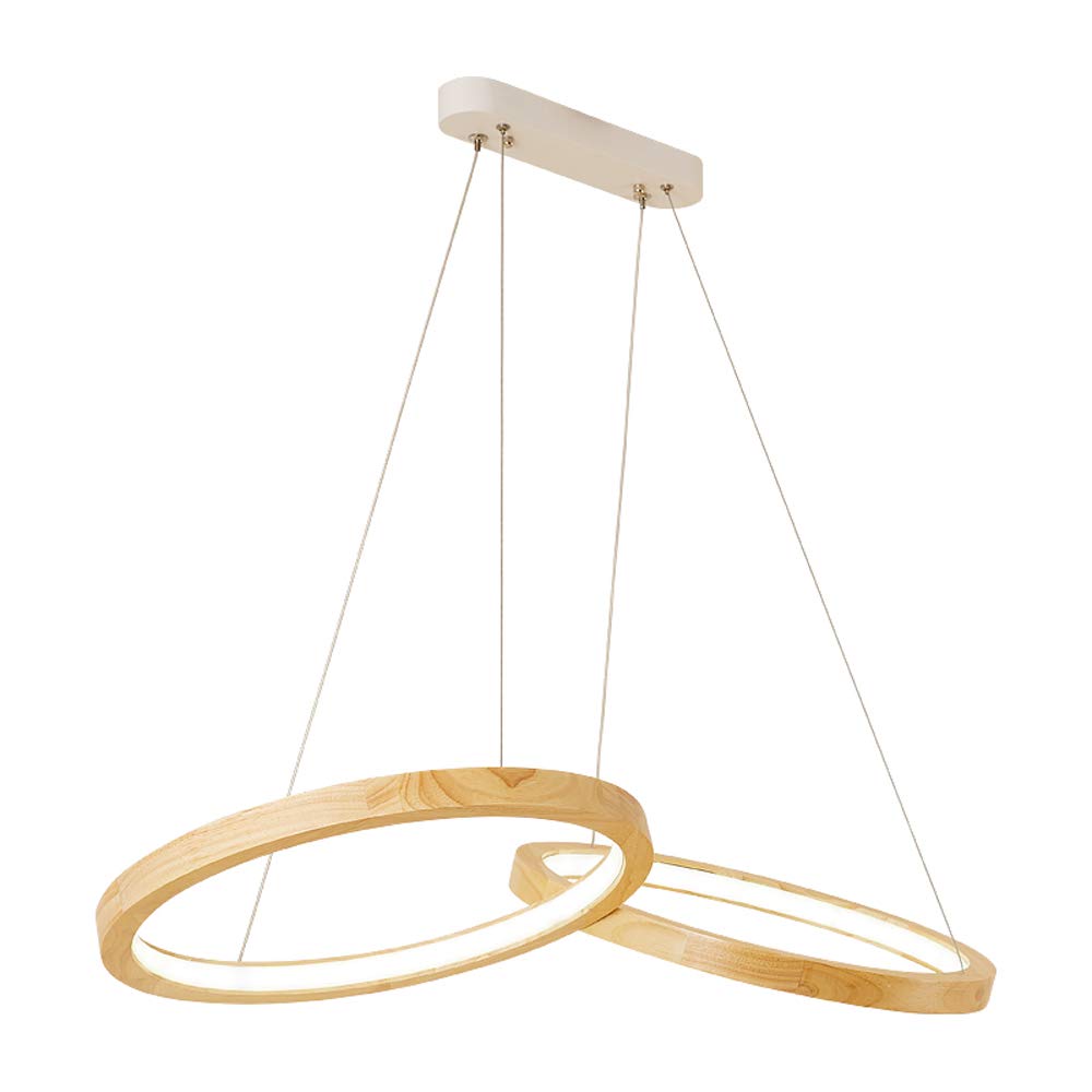 Lampa wisząca LED z podwójnym drewnianym pierścieniem, ściemniana drewniana lampa, regulowany żyrandol, do stołu jadalnego, biura, gabinetu, restauracji, nowoczesnej lampy wiszącej