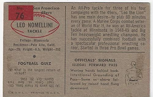 Vintage Leo Nomellini Collectible Baseball Card - 1954 Bowman Football Card #76 (San Francisco 49'ers) Free Shipping