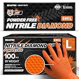 Beastek Nitrile Disposable Gloves, 8Mil Latex & Powder Free Chemical Resistant Heavy Duty Cooking Diamond Glove Orange 100Pcs (Large)