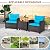 ORALNER 3 Pieces Patio Furniture Set, Outdoor Wicker Conversation Set Rattan Chairs with Cushions, Glass Coffee Table, Bistro Set for Front Porch Balcony Garden Deck Poolside (Turquoise)