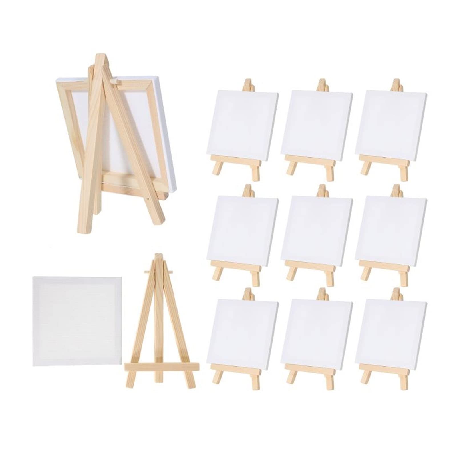 ZZZYW Artistas de 12 Piezas de 5 Pulgadas Mini Caballete +3 Pulgadas x3 Pulgadas Mini Lienzo Pintura de niños Artesanía Bricolaje Dibujo de Caballete de Mesa pequeña (Color : W, tamaño : 10x10cm)