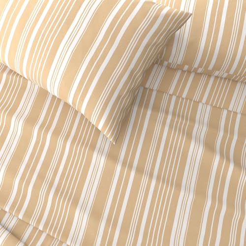 Image of Great Bay Home Full Size Microfiber Sheet Set - Taupe Striped 4-Piece Bed Sheets - Ultra-Soft and Smooth Brushed Microfiber Bedding (Taupe Stripe)