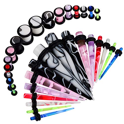 BodyJ4You 32PC Gauges Kit Ear Stretching 14G-0G Mixed Color Marble Acrylic Taper Plug Piercing
