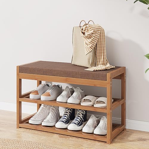 Scarpiera marrone in bambù, a doppio strato, scarpiera da ingresso, soluzione elegante per soggiorno, camera da letto, corridoio, perfetta per l'arredamento della casa, 70 cm