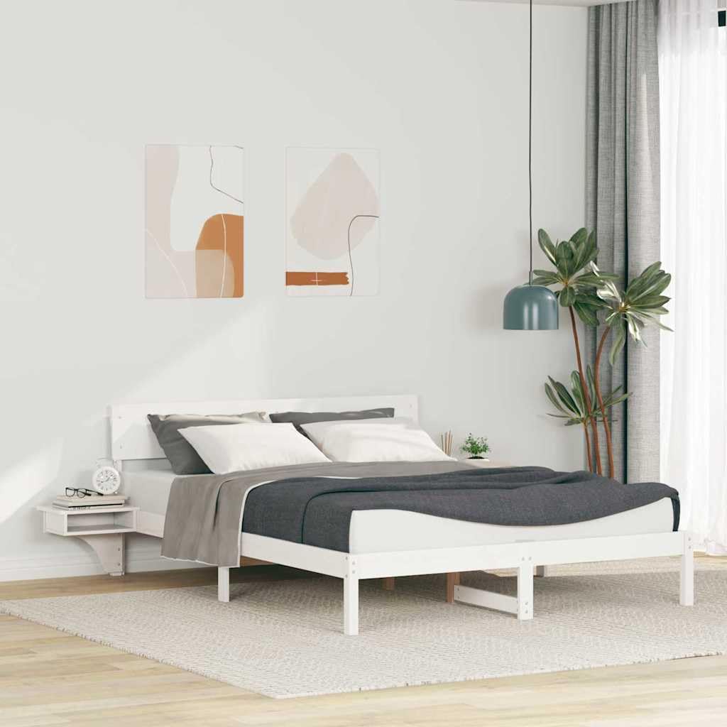 Cadre de Lit 150x200 Pin Massif Blanc avec Tête de Lit