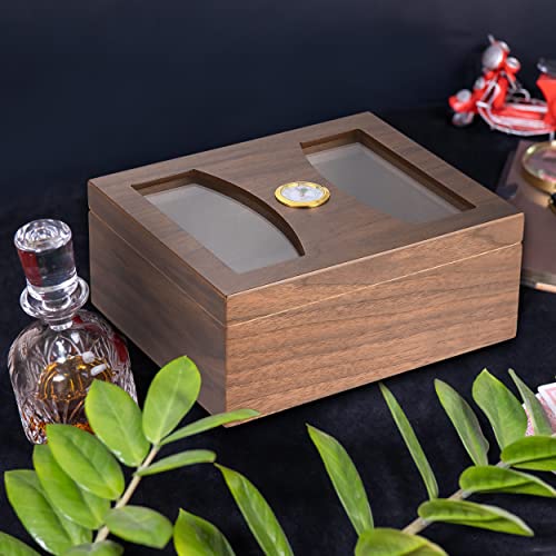 Luenmook Black Walnut Wood Storage Box (20-50 Capacity) With Hygrometer And Humidifier #TOP5