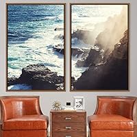 2 Piece Framed Canvas Wall Art Coastal Scenery Canvas Prints Home Artwork Decoration for Living Room,Bedroom - 16