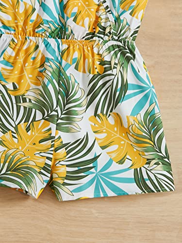 Shenhe Girl's Tropical Print Spaghetti Strap Sleeveless High Waist Wrap Romper Jumpsuits Multicolor 10Y #TOP3