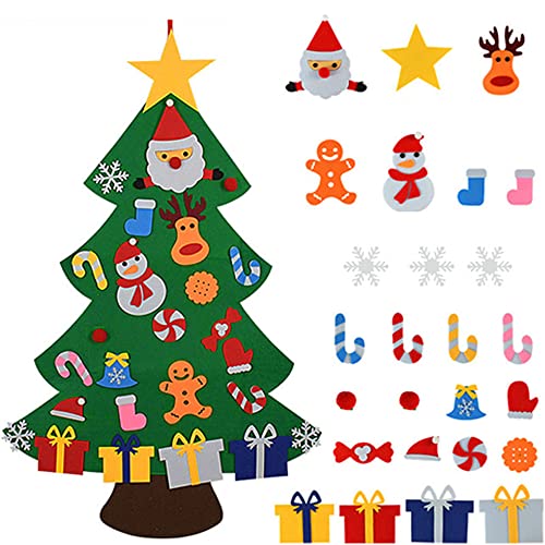 26 Pcs Filz Weihnachtsbaum DIY Weihnachtsbaum DIY Weihnachtsbaum Dekoration Hängend Dekor Abnehmbare Ornamente 100cm Weihnachtsbäume Für Kinder Weihnachten Geschenk Home Tür Wand Dekoration Cover