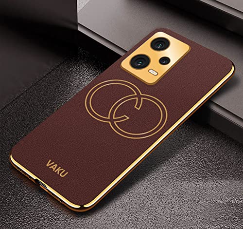 Image of Vaku Luxos Skylar Back Cover Case for Xiaomi Redmi Note 12 5G with Leather Pattern Design Gold Electroplated Soft TPU Cover| Shockproof Protective Case - Brown