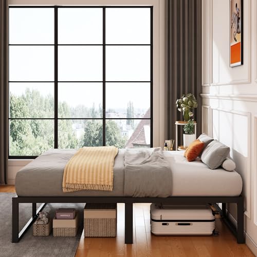 XINXINYAN 18 Inch Queen Bed Frame, No Box Spring Needed, Heavy Duty Metal Platform Queen Size Bed Frame, Strong Steel Slats Support, Noise Free, Easy Assembly, Black