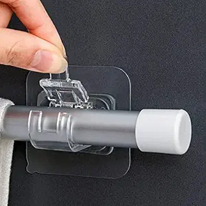 ZONSHRICK Self Adhesive Curtain Rod Bracket, Transparent Command Curtain Rod Hooks Drapery Holders, No Drill Fixing Rod Holder, Curtain Pole Wall Brackets Towel Rod for Bathroom Kitchen Home Use (2)