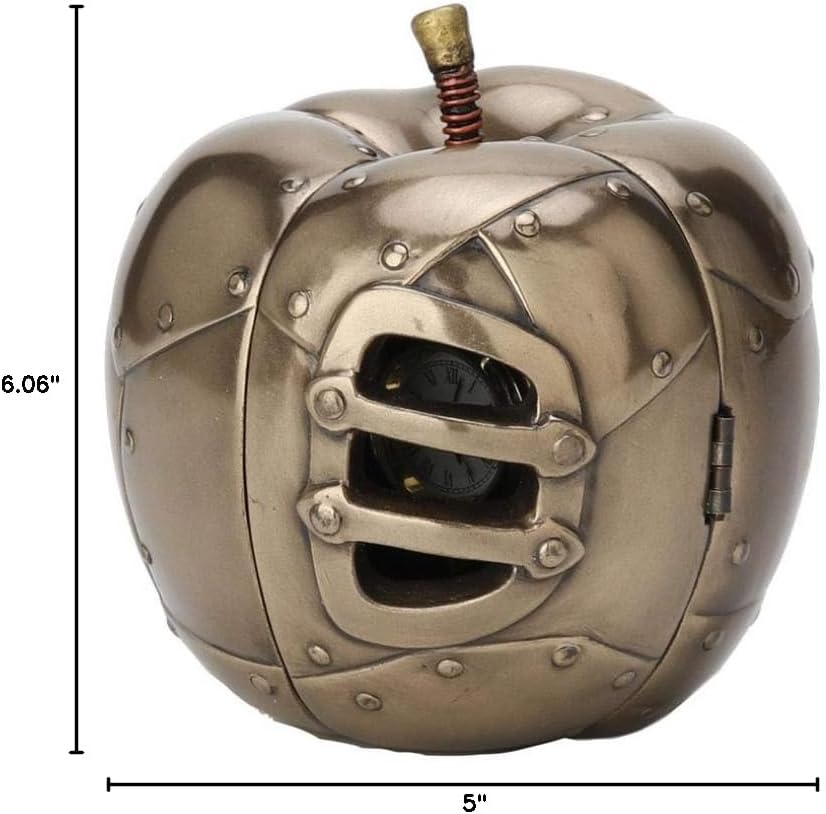 Veronese Design 3.5 Inch Steampunk Mechanicus Apple Clock Antique Bronze Finish Table Top Sculpture Fruit Figurine