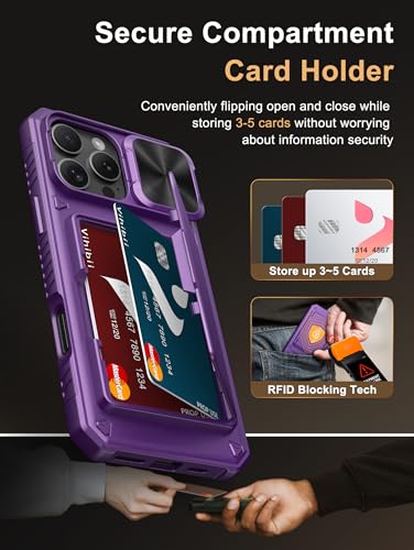 Image of Vihibii for iPhone 16 Pro Max Case Wallet with Card Holder (4 Cards) [RFID Blocking] & Slide Camera Cover, Military Grade Drop Protection, Hard Back & Silicone Edge Phone Case 6.9 inch 2024, Dark Purple