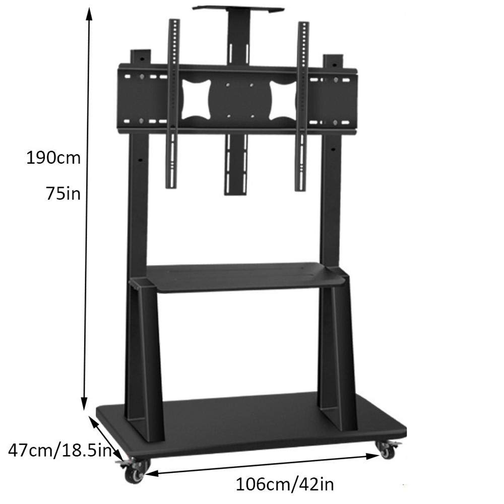 Supporto da Pavimento per TV Stretto in Acciaio Inossidabile per TV da 60-80 Pollici, Supporto per Televisione Nero su Ruote con rotelle Fino a 175 kg di inclinazione Regolabile in