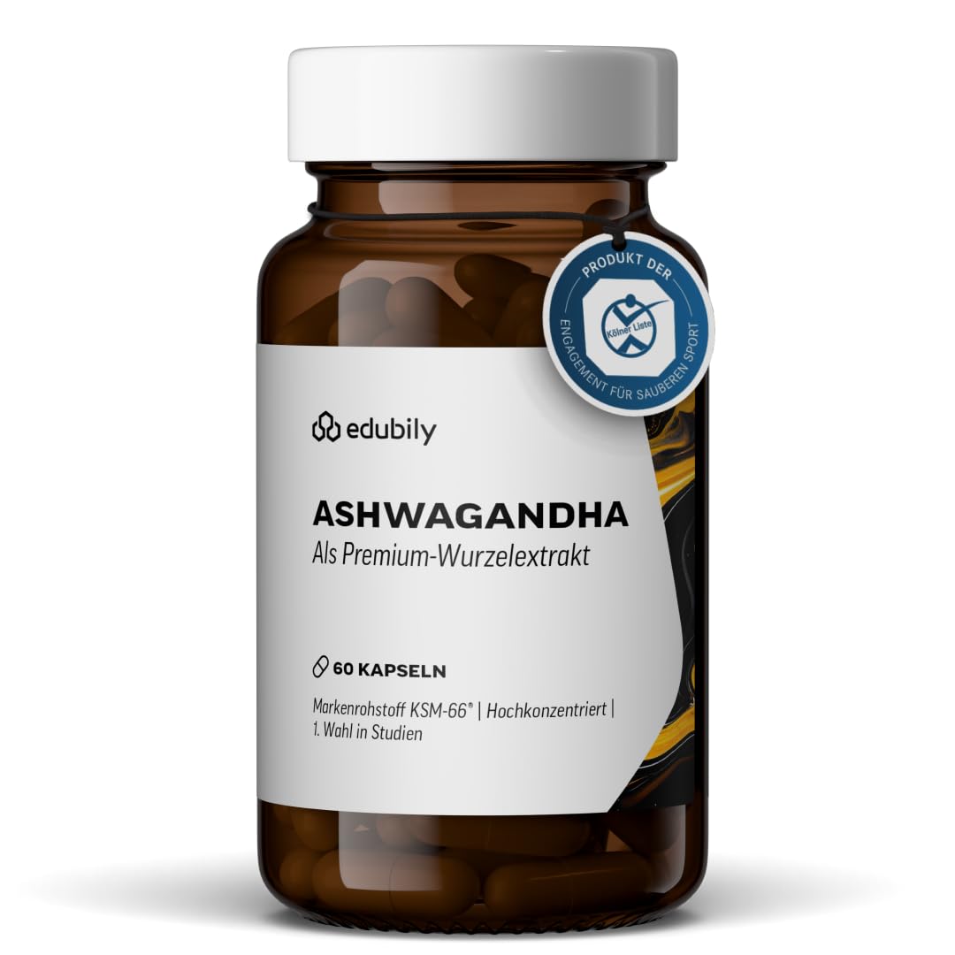 edubily® Ashwagandha-Extrakt - Mit 500 mg Extrakt pro Kapsel - Markenrohstoff KSM-66® mit 25 mg Withanoliden (60 Kapseln)
