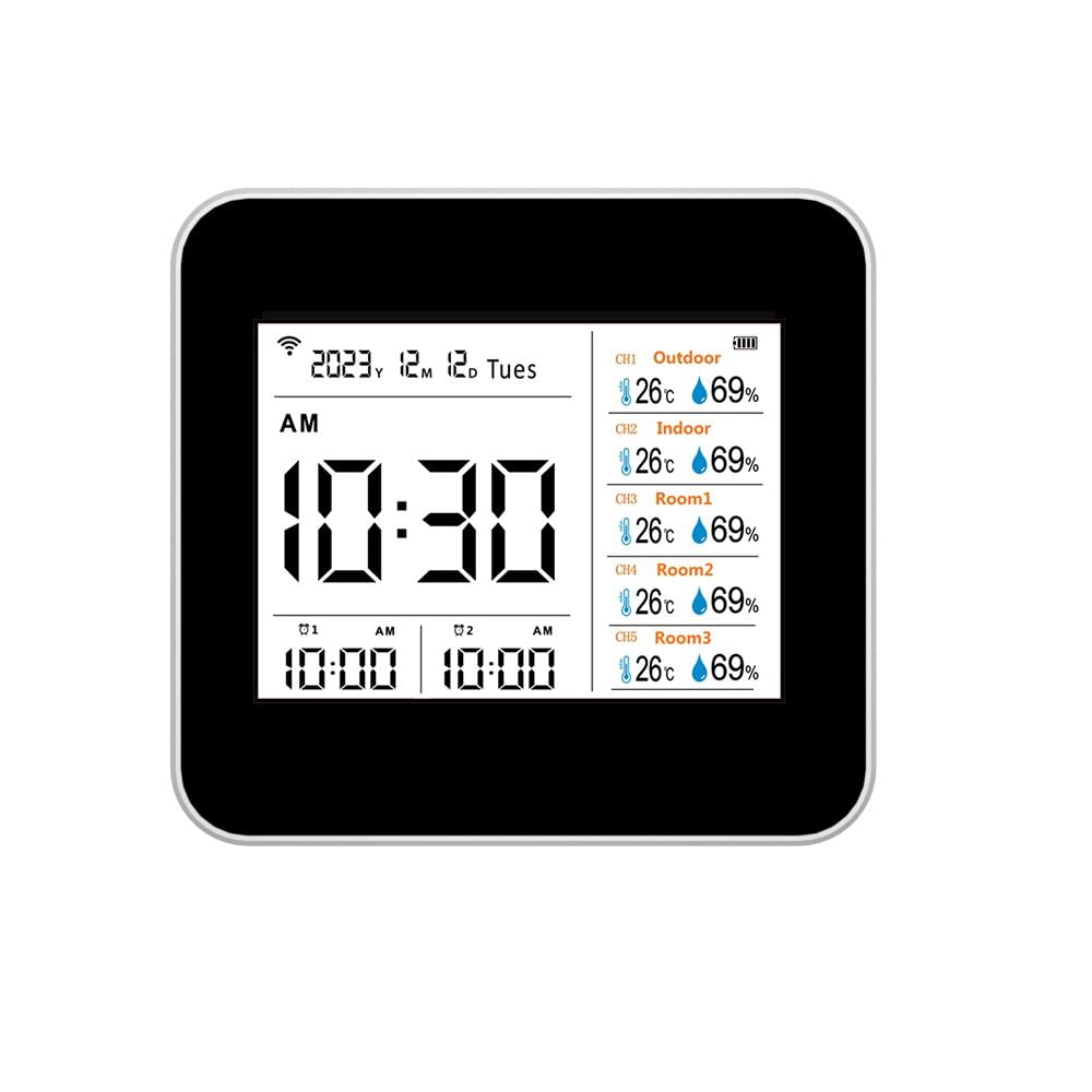 13-in-1-Tuya-WLAN-Intelligentes Thermometer-Hygrometer, präziser Temperatur- und Feuchtigkeitsmesser für den Innenbereich mit Zeit-/Kalender-/Alarmanzeige, unterstützt Remote-App-Steuerung für das