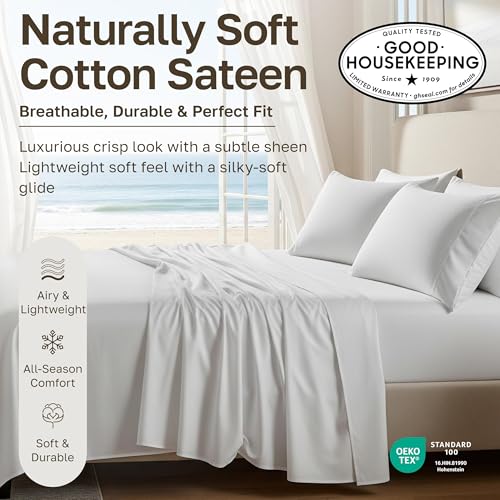Image of California Design Den Cotton Twin Sheet Set - Natural 100% Cotton Twin Sheets, Soft Sateen Weave, Breathable and Durable Bedding - Oatmeal