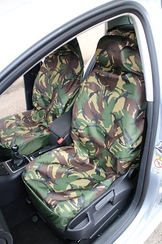 Image of GREEN Camouflage Camo Waterproof Car Seat Covers - 2 x Fronts