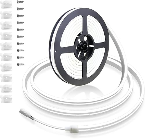 ALITOVE Tira de luces LED de neón de luz diurna blanca de neón de 16.4 pies, 600 LED, 12 V CC, impermeable, para bar, dormitorio, decoración de